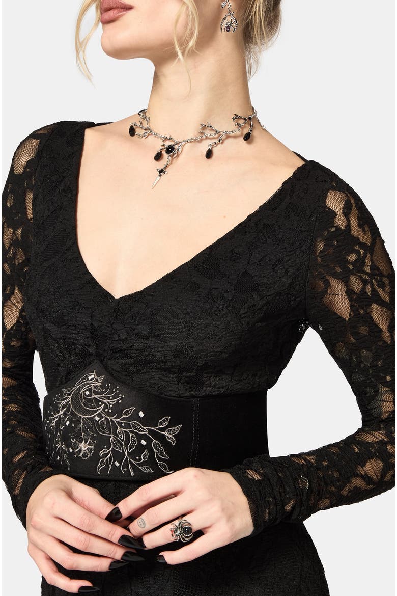 Stray Lace Long Sleeve Maxi Dress, Alternate, color, Black