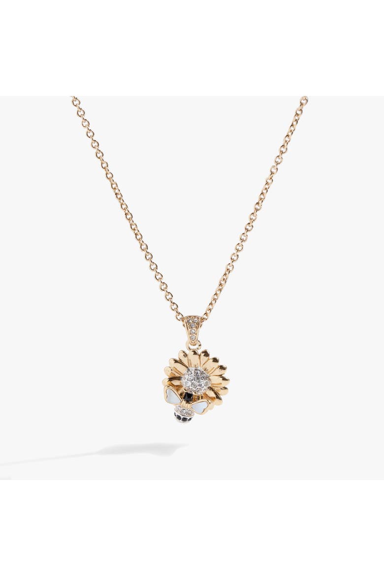 Sunflower & Bee Pendant Necklace, Main, color, Gold