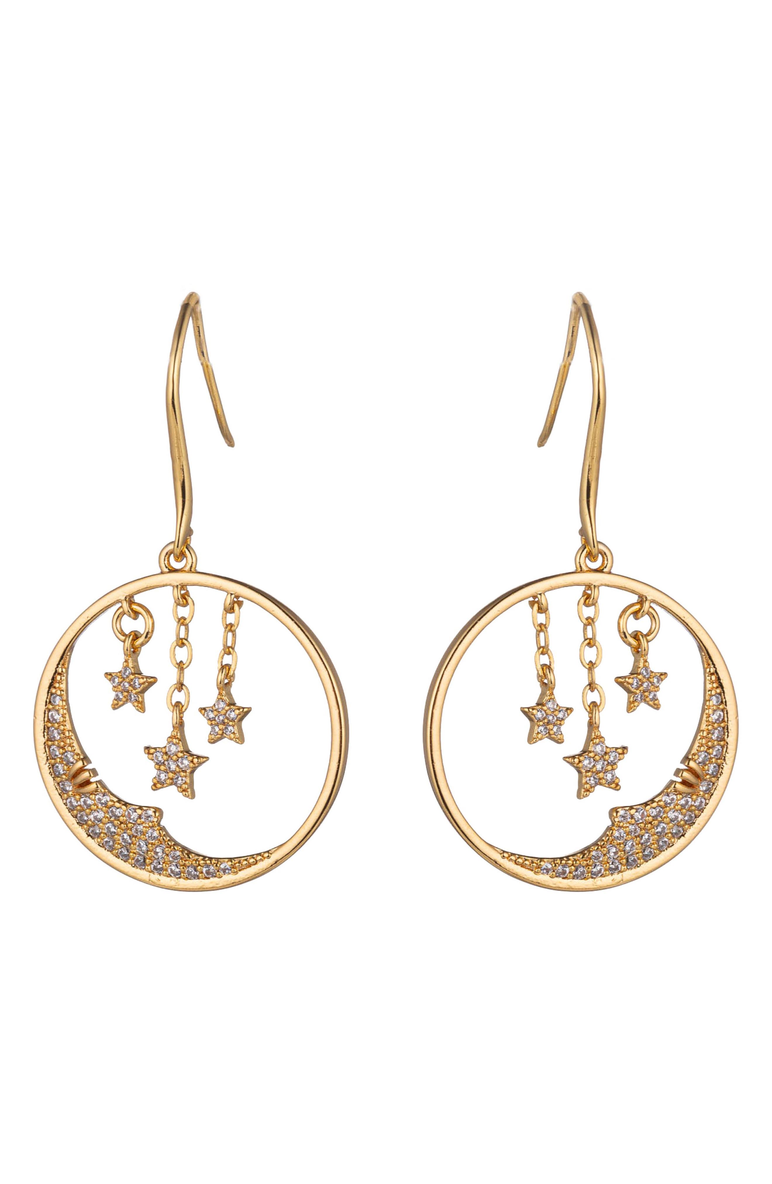 EYE CANDY LOS ANGELES Moon & Star Crystal Drop Earrings