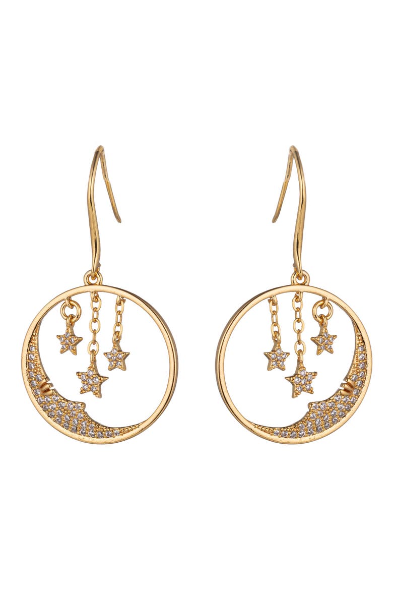 Moon & Star Crystal Drop Earrings, Main, color, GOLD