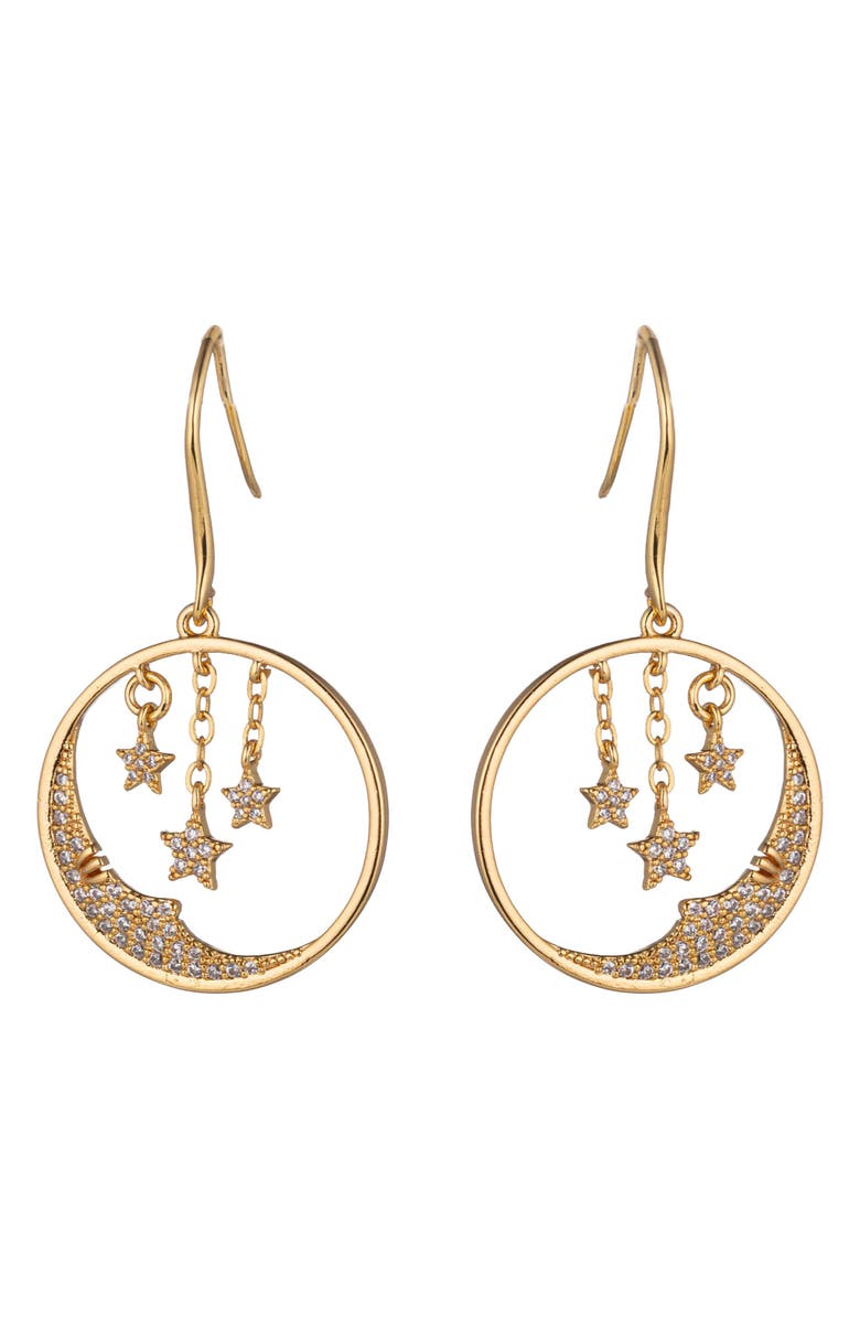 EYE CANDY LOS ANGELES Moon & Star Crystal Drop Earrings, Main, color, Gold