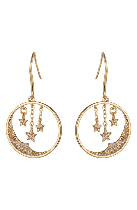 Moon & Star Crystal Drop Earrings