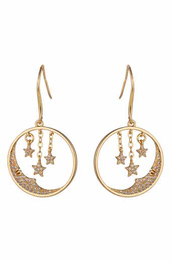 Moon & Star Crystal Drop Earrings