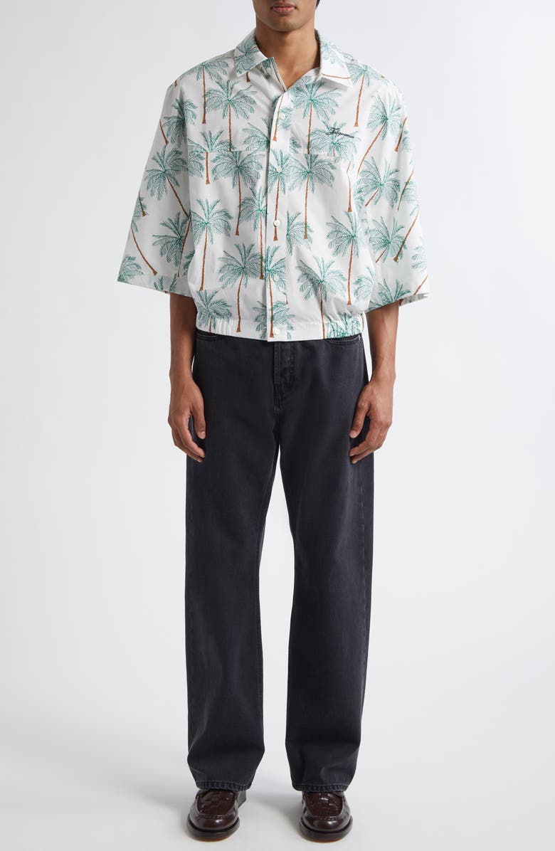 Jacquemus La Chemise Canevas Button-Up Shirt, Alternate, color, Print Palmtrees Drawing W