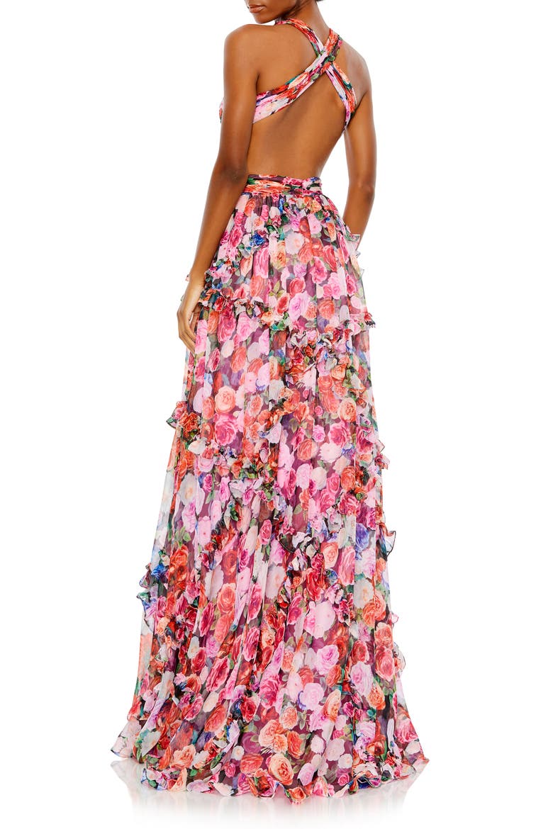 Ruffled Cut Out Sleeveless Gown, Alternate, color, MULTI