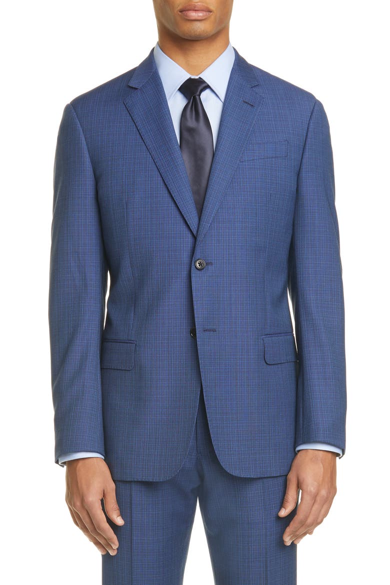 G Line Trim Fit Check Wool Suit, Alternate, color, BLUE