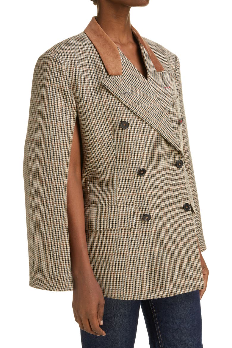 Microhoundstooth Check Virgin Wool Cape Blazer, Alternate, color, BROWN/ CAMEL CHECK