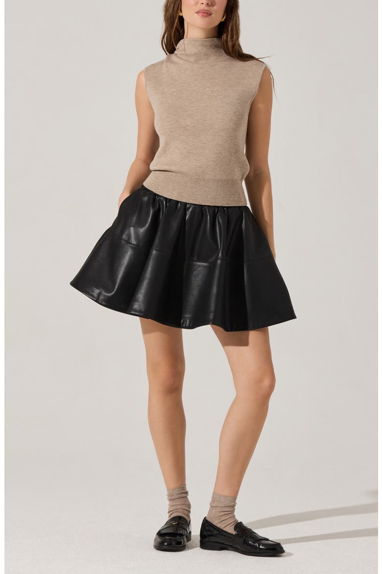 Chelsey Flare Faux Leather Miniskirt, Alternate, color, BLACK