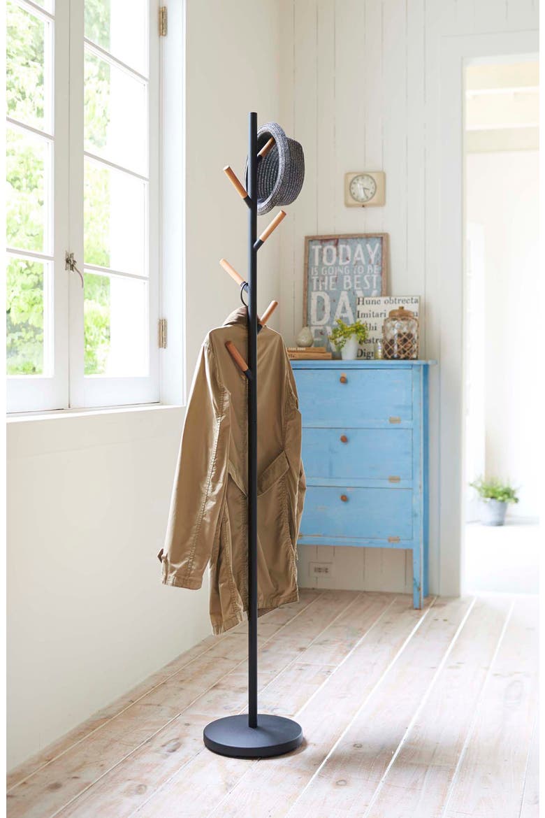 Wood Tipped Steel Coat Rack, Alternate, color, BLACK