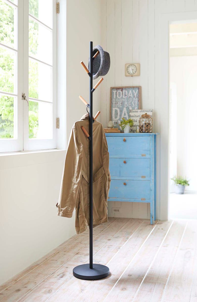 Yamazaki Wood Tipped Steel Coat Rack, Alternate, color, Black