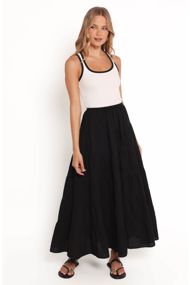 Archy Tiered Maxi Skirt, Alternate, color, BLACK