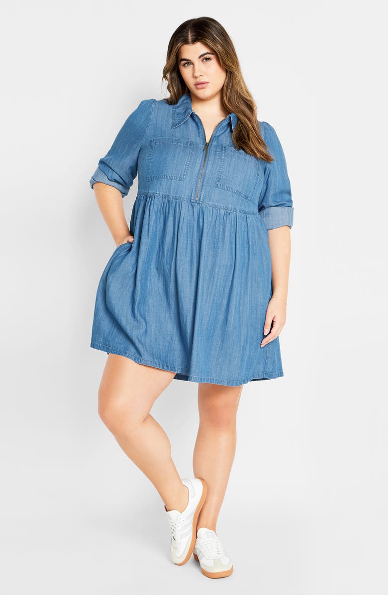 City Chic Brayden Long Sleeve Denim Minidress, Alternate, color, Mid Wash