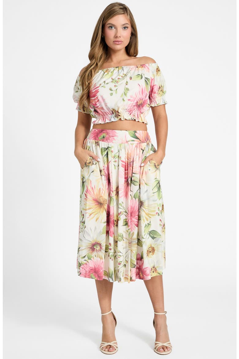 Elodie Off the Shoulder Crop Top, Alternate, color, PAINTED DAISIES PRINT