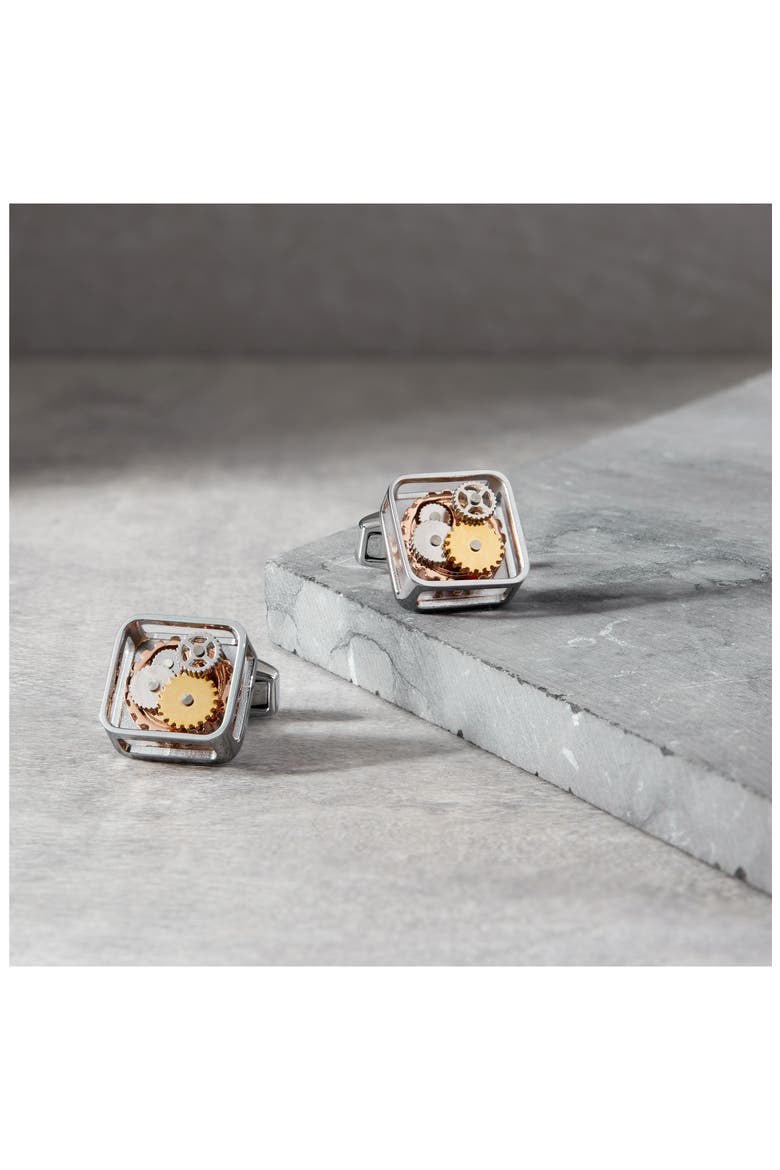 Plated Gear Cuff Links, Alternate, color, METAL