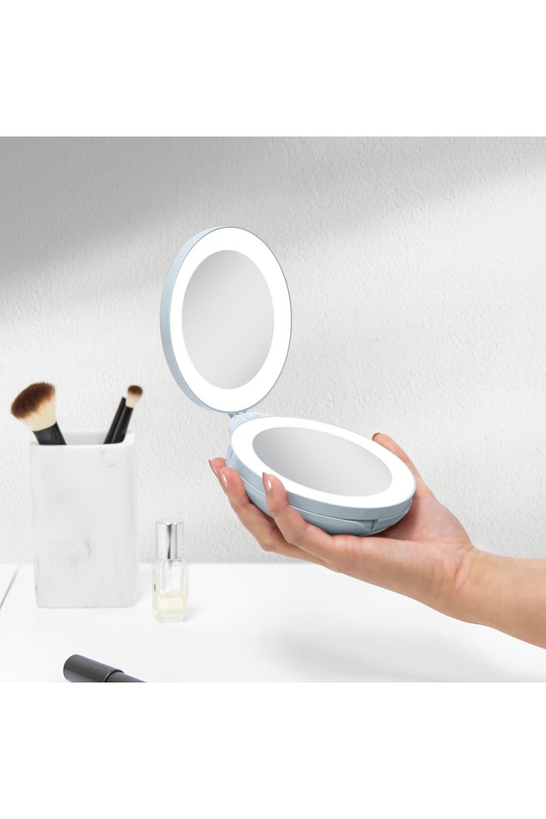 Lighted Travel Mirror with Magnification & Folding-to-Compact, Alternate, color, French Blue