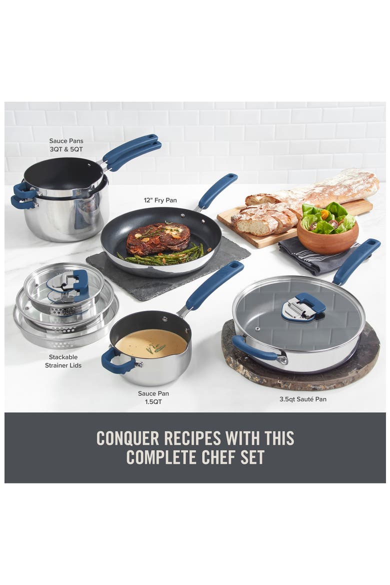 Zakarian by Dash TruPro 10-Piece Nonstick Stainless Steel Cookware Set, Alternate, color, BLUE