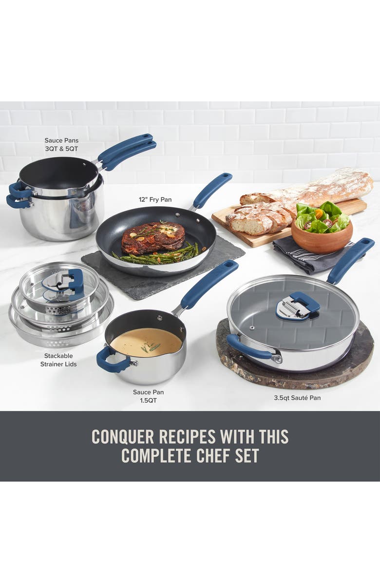 Dash Zakarian by Dash TruPro 10-Piece Nonstick Stainless Steel Cookware Set, Alternate, color, Blue