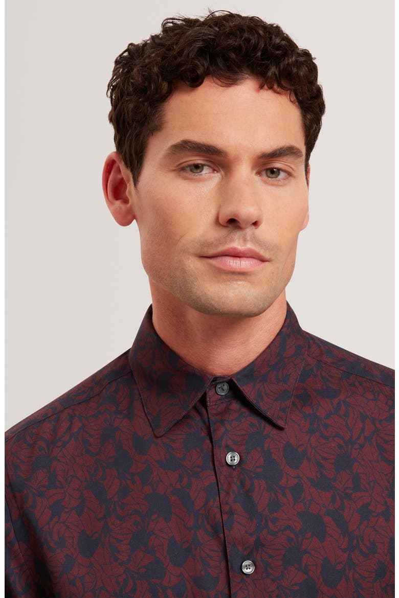 Akselle Print Cotton Button-Up Shirt, Alternate, color, MAROON