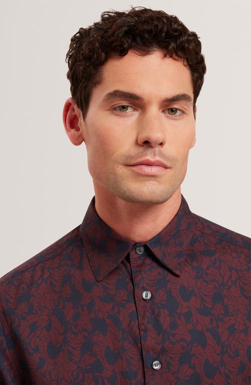 Ted Baker Akselle Print Cotton Button-up Shirt In Burgundy