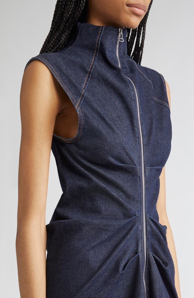 SPORTMAX Cerea Full Zip Ruched Denim Dress, Alternate, color, Midnight Blue
