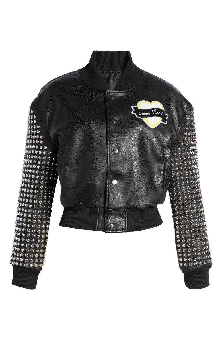 AZALEA WANG Stud Faux Leather Snap Bomber Jacket, Alternate, color,