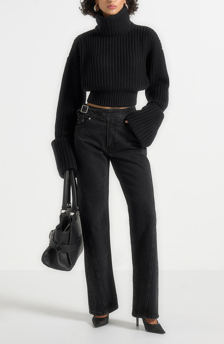 Manière De Voir Amaya Roll Neck Knit Jumper With Cuffs, Alternate, color, Black