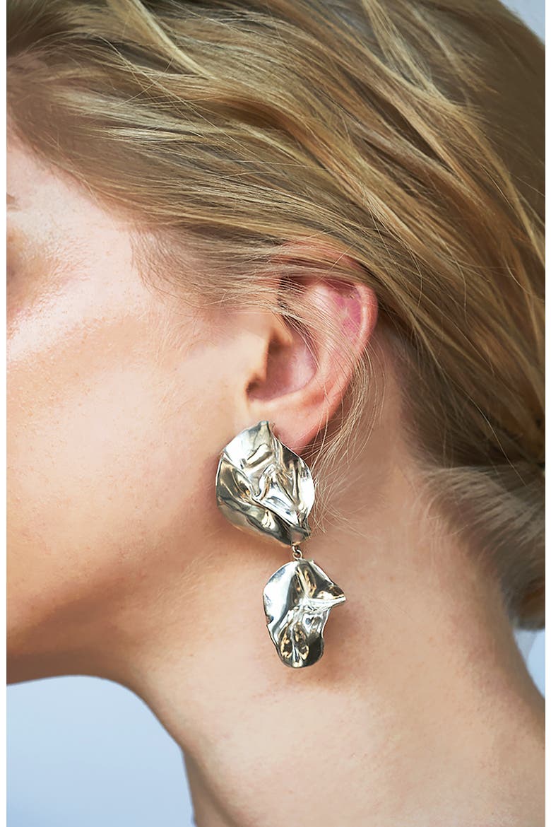 Mismatched Fold Earrings, Alternate, color, STERLING SILVER