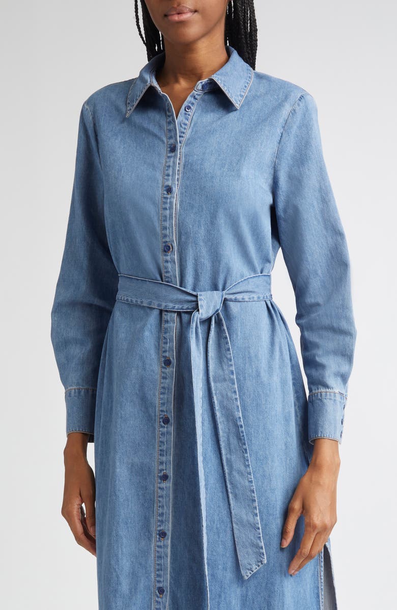 Alice + Olivia Chassidy Denim Maxi Shirtdress, Alternate, color, 