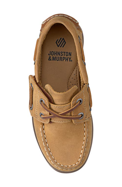 Johnston & Murphy Kids' Zeke Boat Shoe In Light Tan Oiled Full Grain