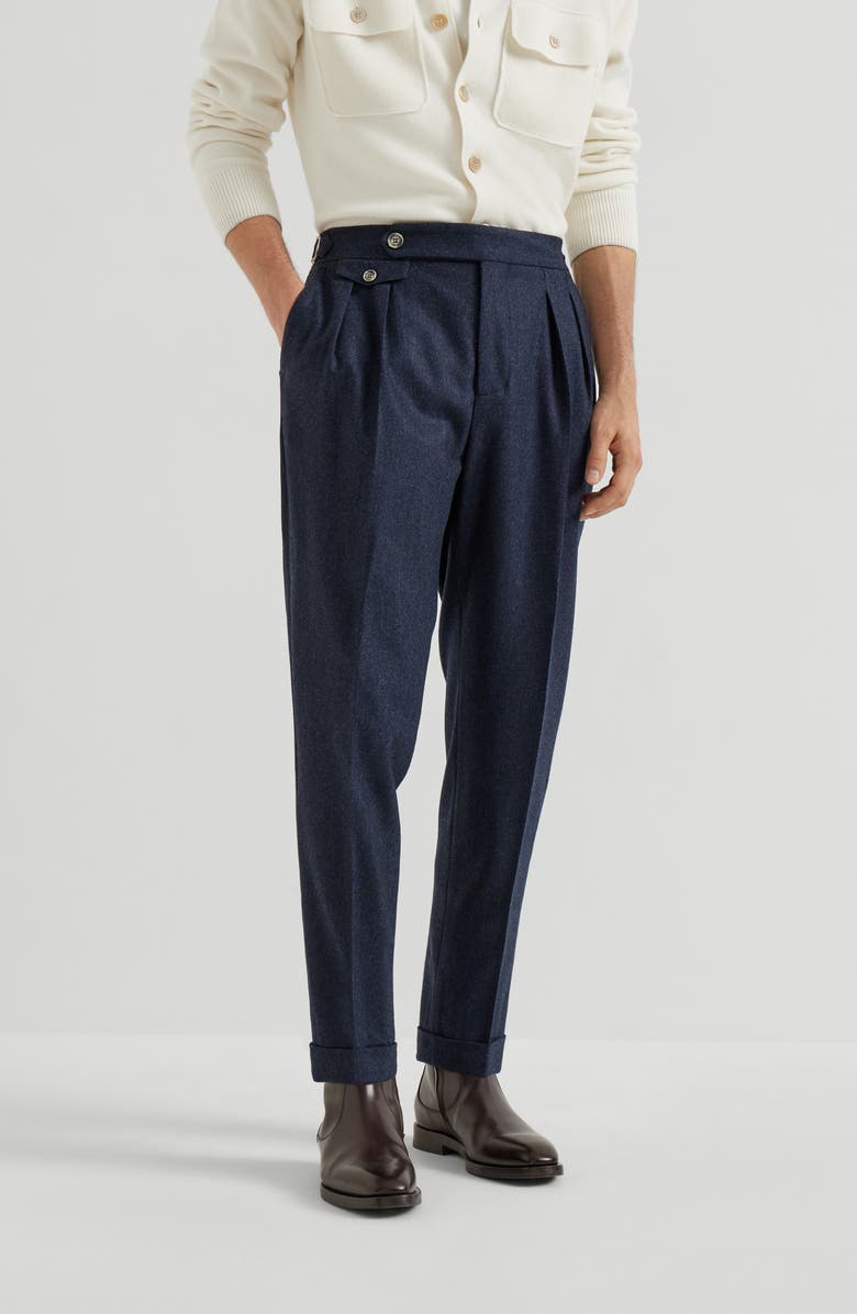 Brunello Cucinelli Flannel tailor fit trousers, Alternate, color, Night