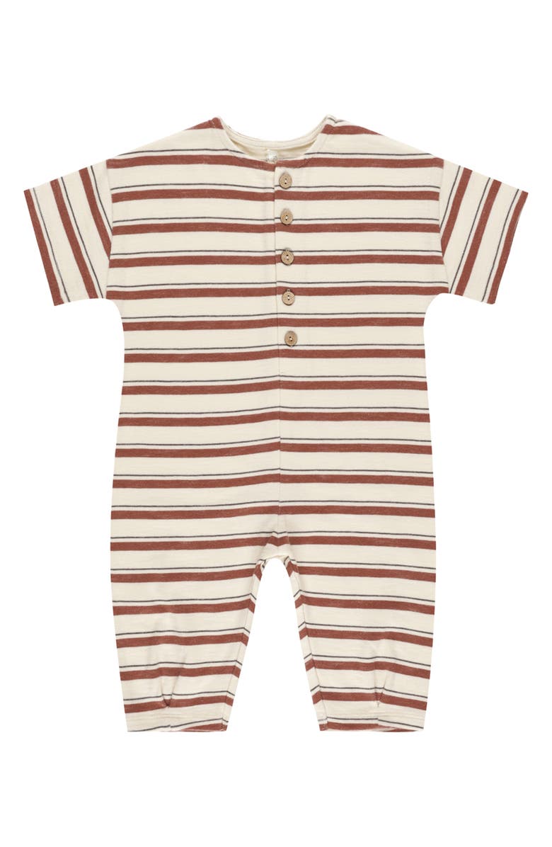 Rylee + Cru Kids' Hayes Henley Romper, Main, color, Brick/ Ivory Stripe