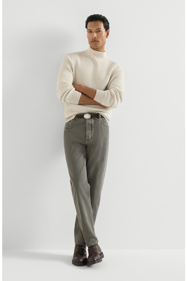 Garment-dyed denim iconic fit five-pocket trousers, Alternate, color, Grey