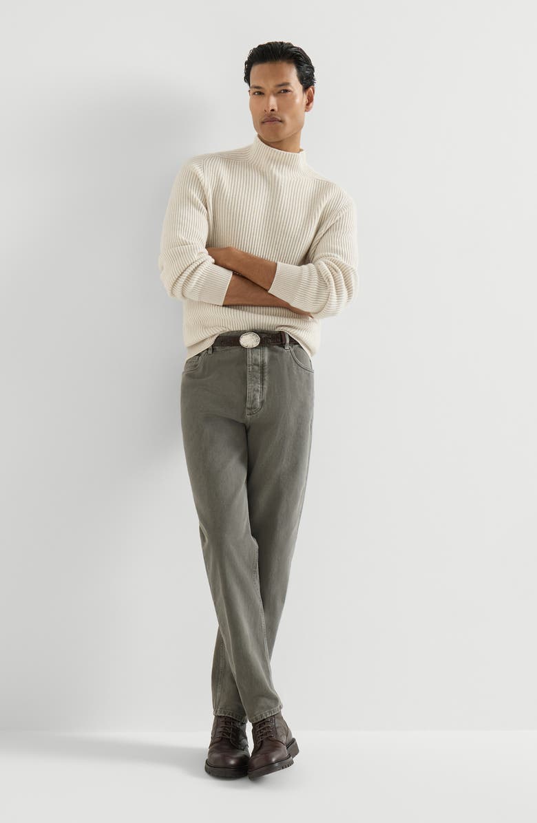 Brunello Cucinelli Garment-dyed denim iconic fit five-pocket trousers, Alternate, color, Grey