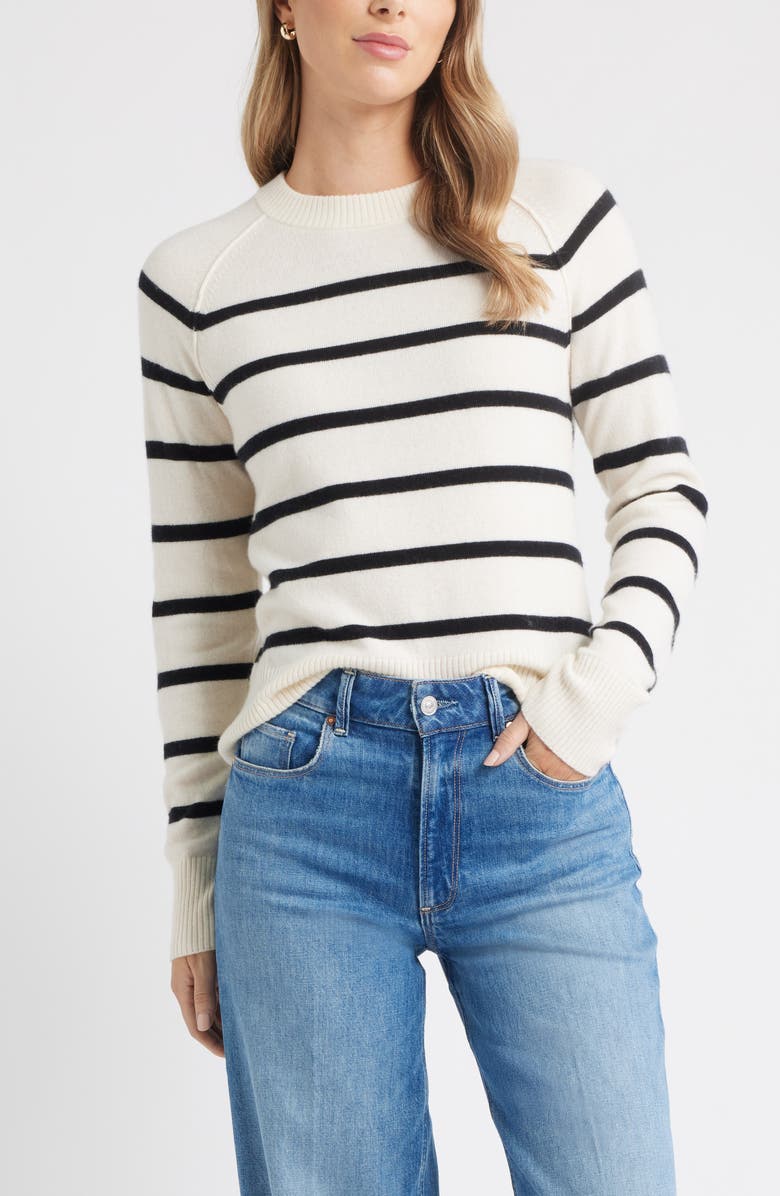 Caslon<sup>®</sup> Raglan Sleeve Wool & Cashmere Sweater, Main, color, Ivory- Black Cammie Stripe