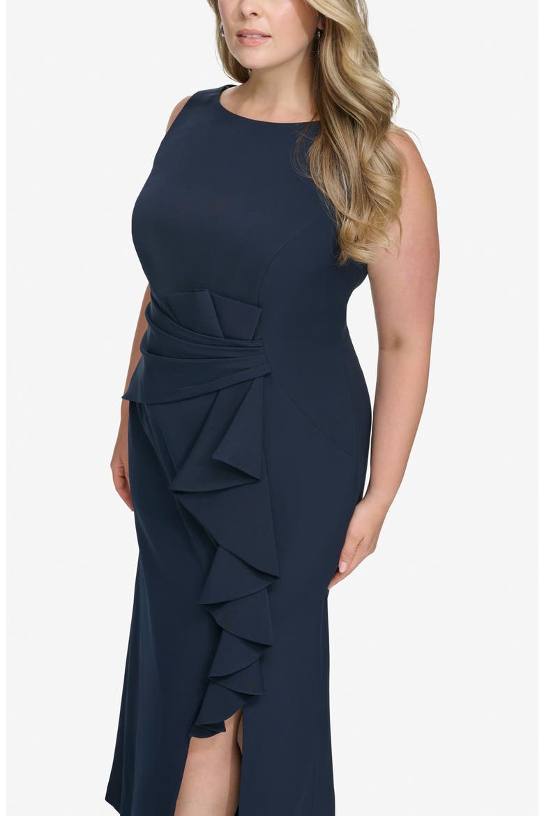Cascade Ruffle Sleeveless Gown, Alternate, color, NAVY