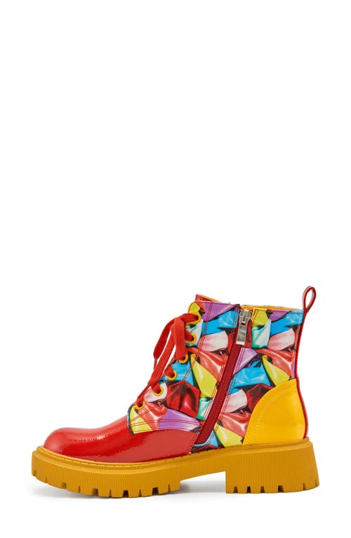 Ninety Union Freeway Lug Sole Combat Boot In Red Multi