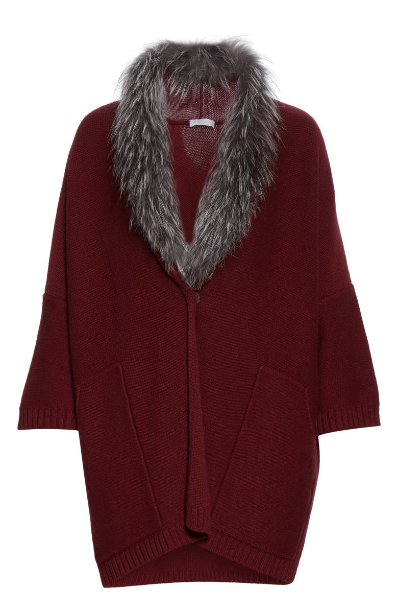 Fabiana Filippi Genuine Fox Fur Collar Wool, Silk & Cashmere Cardigan, Alternate, color, 
