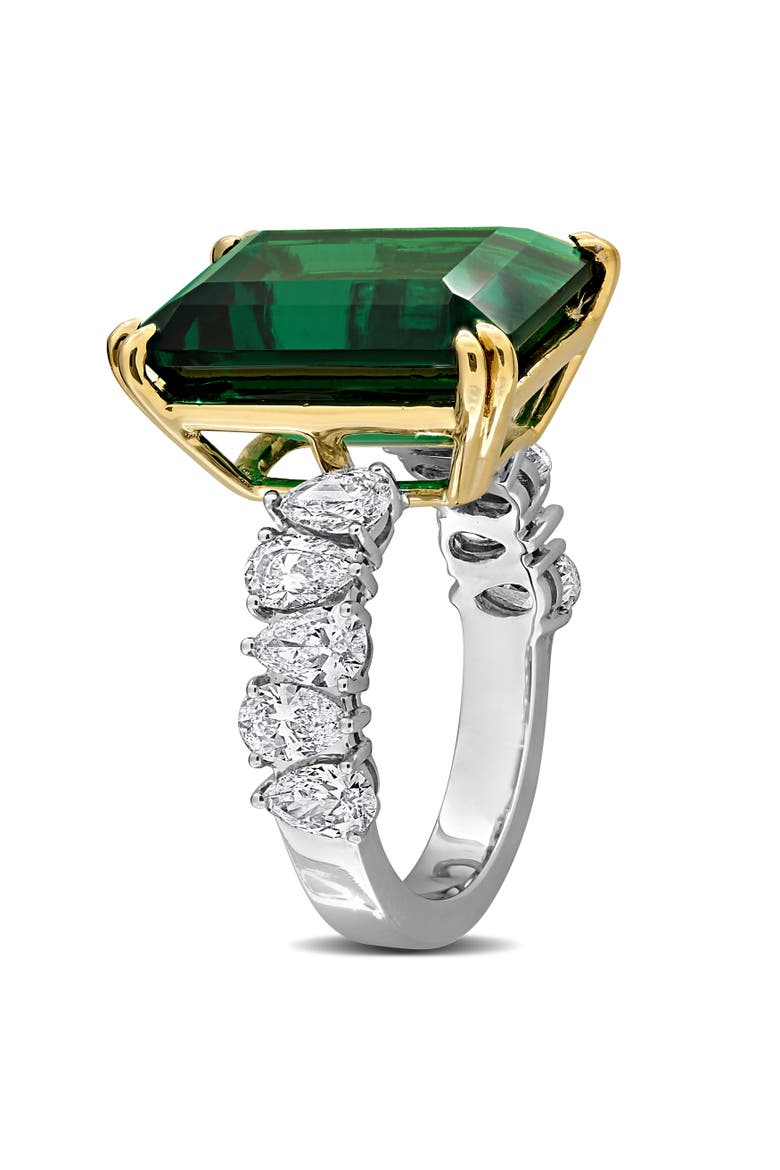 Lab-Created Emerald & Diamond Cocktail Ring 18k, Alternate, color, Emerald