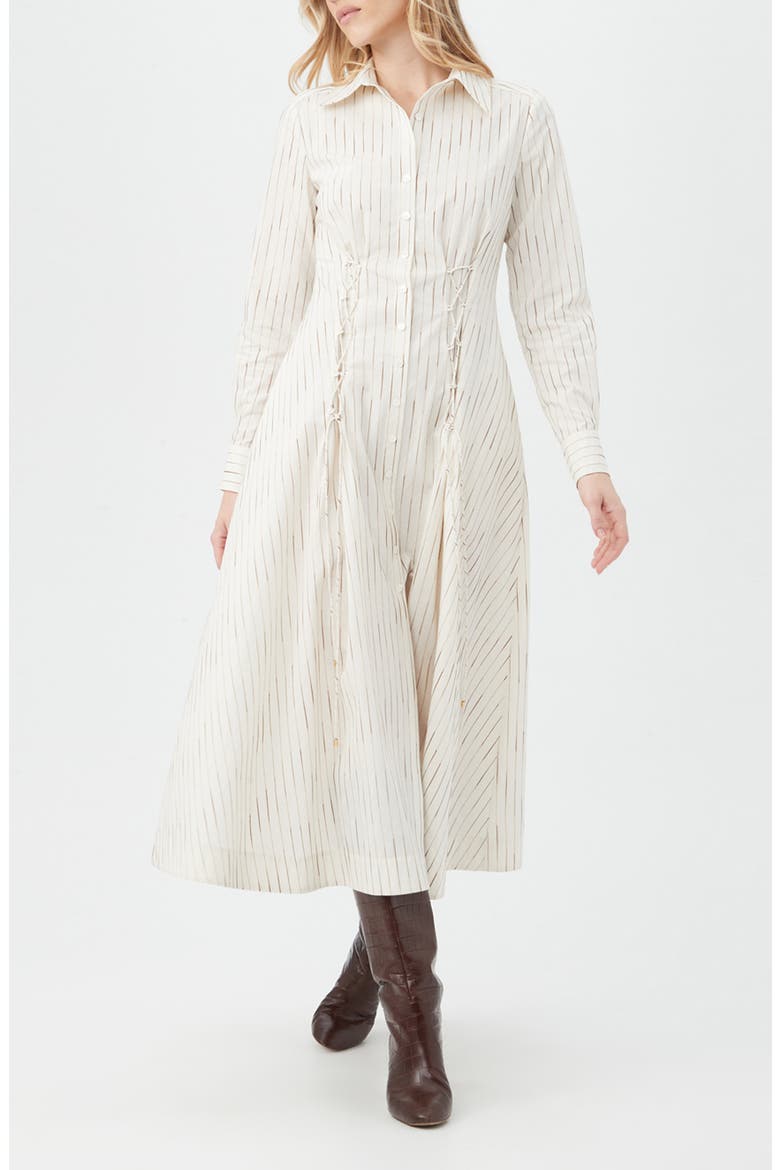 Omari Stripe Long Sleeve Silk & Cotton Blend Shirtdress, Main, color, OFF WHITE/ CAMEL
