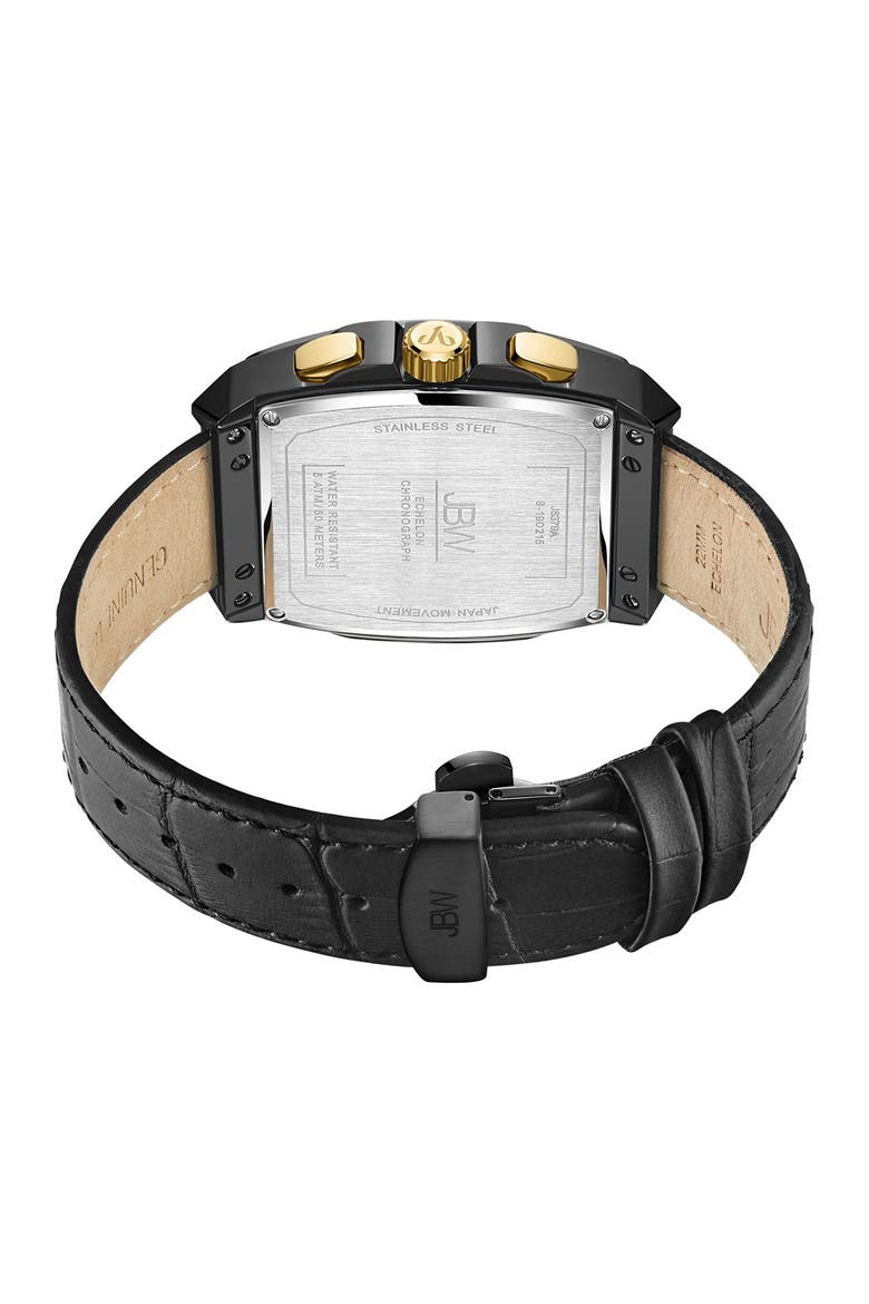 Echelon Diamond Chronograph Croc Embossed Leather Strap Watch, 41mm, Alternate, color, BLACK