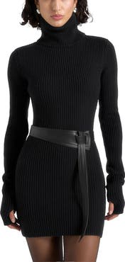 Manière De Voir Kalia Roll Neck Knitted Mini Dress With Belt