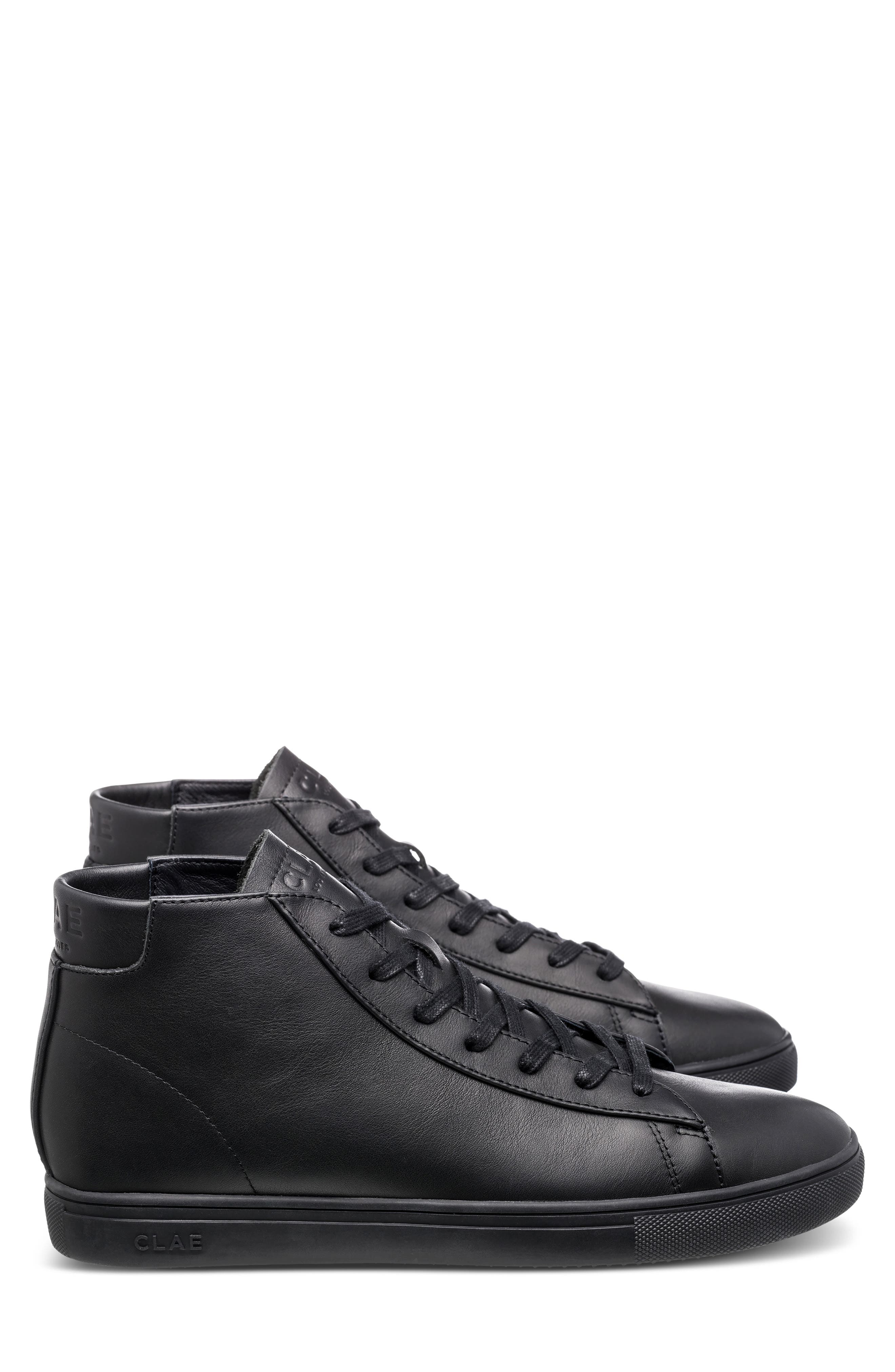 CLAE Bradley Mid Sneaker, Main, color, Triple Black Leather