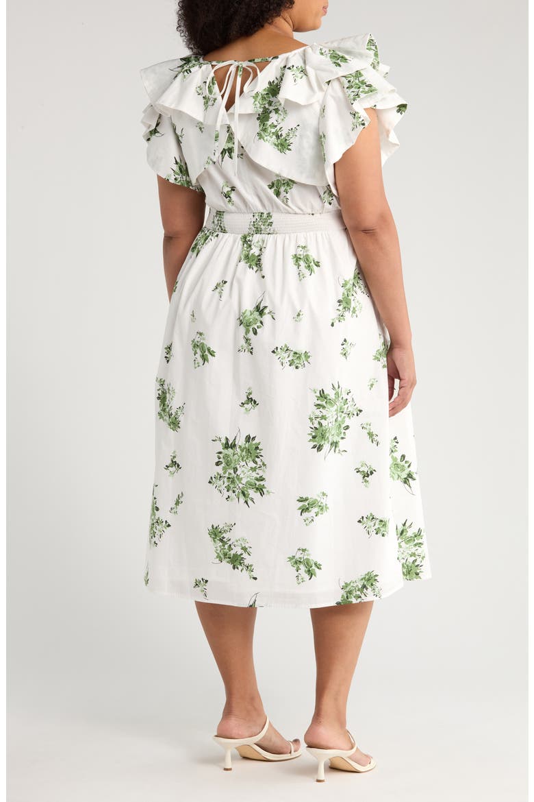 Ria Floral Santana Tie Back Cotton Midi Dress, Alternate, color, WHITE/ SAGE/ EMERALD