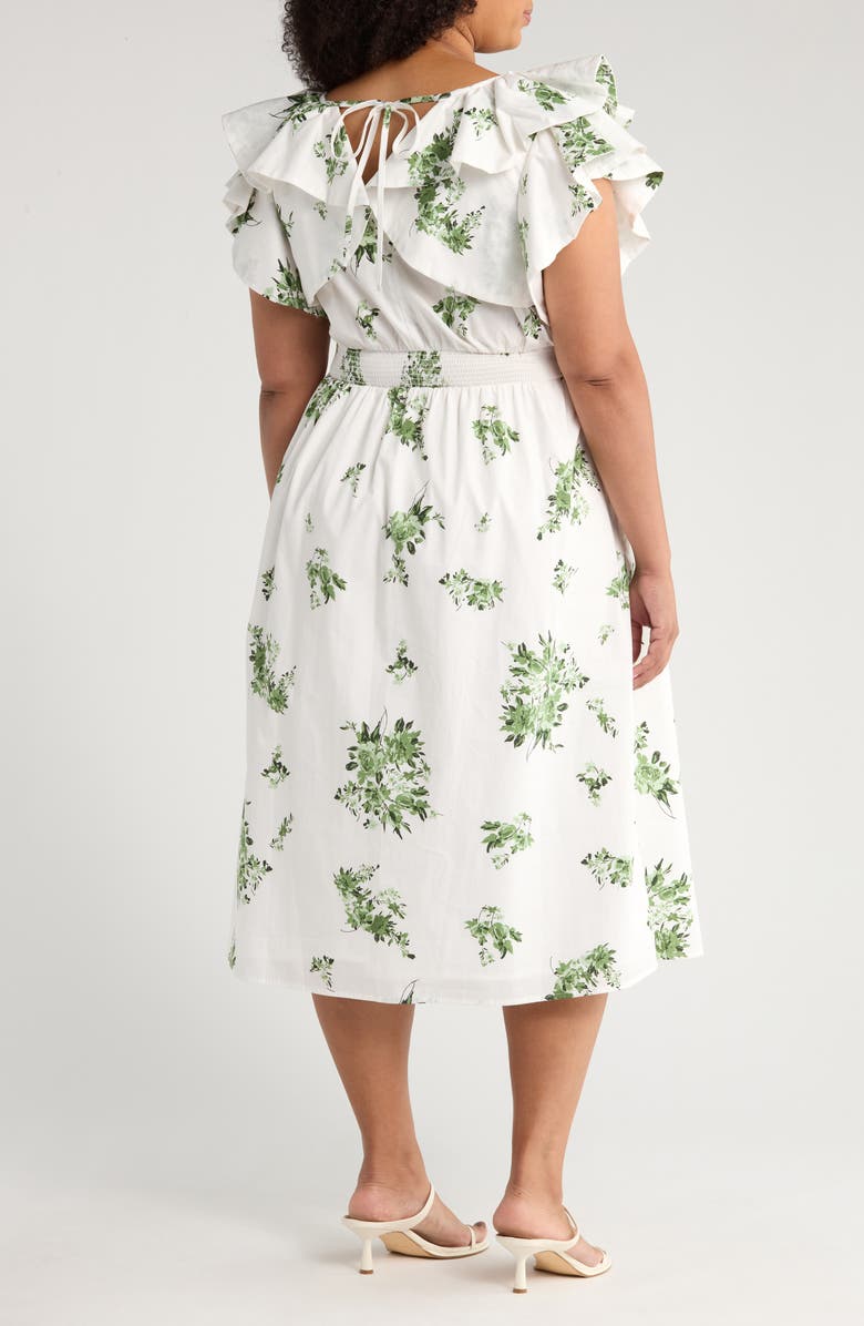 SUGARLIPS Ria Floral Santana Tie Back Cotton Midi Dress, Alternate, color, White/ Sage/ Emerald