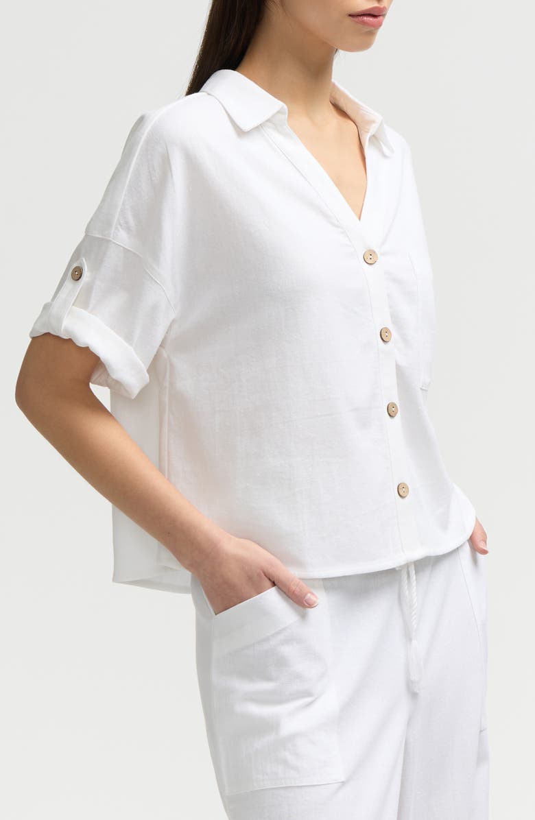 NVLT Short Sleeve Crop Button-Up Shirt, Alternate, color, White