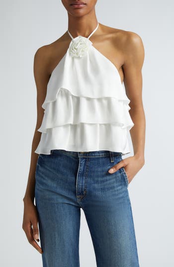 RAMY BROOK RAMY BROOK MINNIE TIERED RUFFLE HALTER TOP