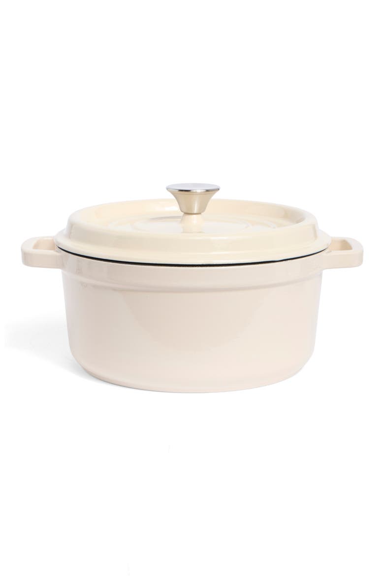 Round Cast Iron Casserole Dish, Main, color, CREAM