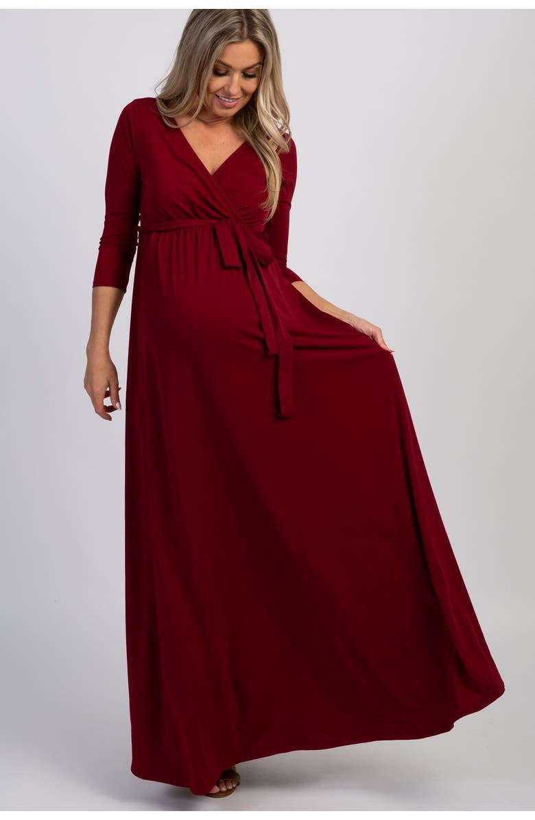 PinkBlush Draped 3/4 Sleeve Maternity Maxi Dress, Main, color, Burgundy