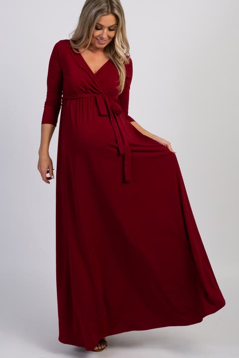 Draped 3/4 Sleeve Maternity Maxi Dress