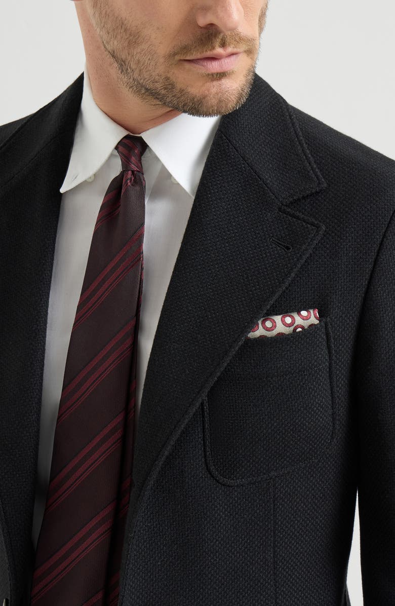 Brunello Cucinelli Spotted pattern silk pocket square, Alternate, color, Grey